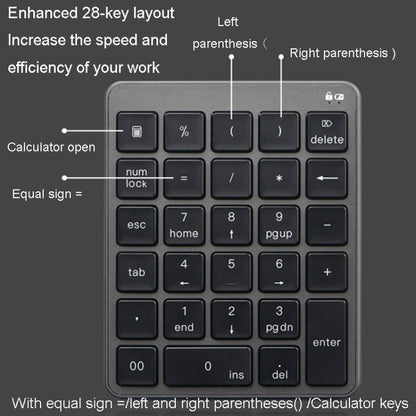 KN-980 28 Keys Portable Wireless Digital Quiet Keypad Computer External Digital Password Keypad(Gray) - Mini Keyboard by buy2fix | Online Shopping UK | buy2fix