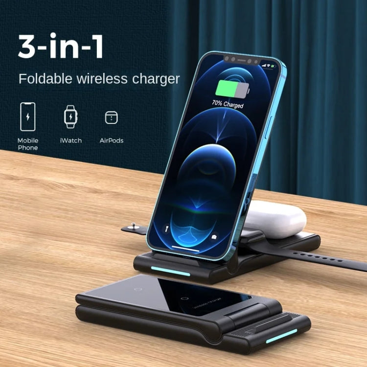15W 3-in-1 Foldable Portable Multifunctional Stand Wireless Charger(Black) by buy2fix
