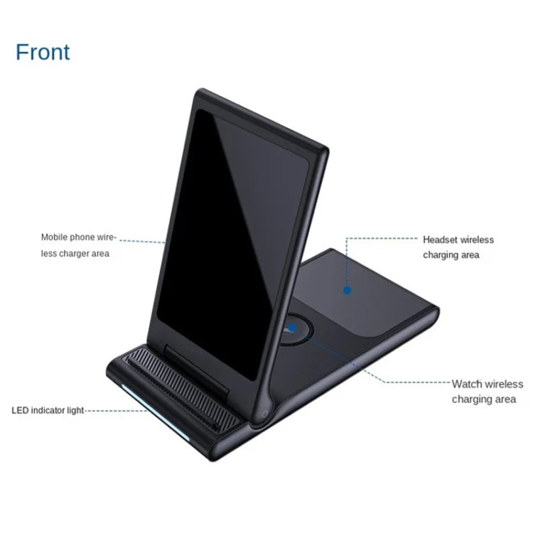 15W 3-in-1 Foldable Portable Multifunctional Stand Wireless Charger(Black) by buy2fix