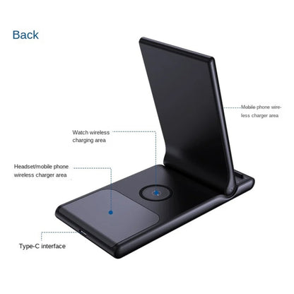 15W 3-in-1 Foldable Portable Multifunctional Stand Wireless Charger(Black) by buy2fix