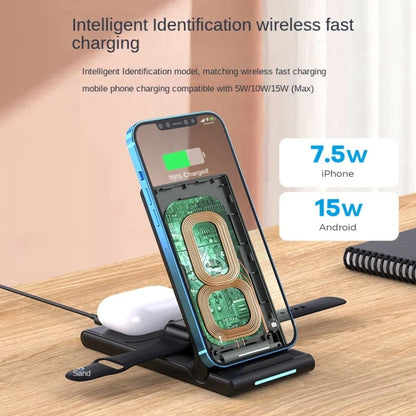 15W 3-in-1 Foldable Portable Multifunctional Stand Wireless Charger(Black) by buy2fix