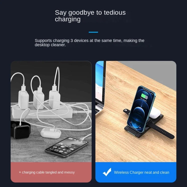 15W 3-in-1 Foldable Portable Multifunctional Stand Wireless Charger(Black) by buy2fix