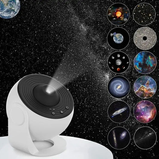 Galaxy Night Light Star Projector LED Table Lamp Children Room Decor With 12pcs Film Disc(Black and White) - Projection Lamp by buy2fix | Online Shopping UK | buy2fix