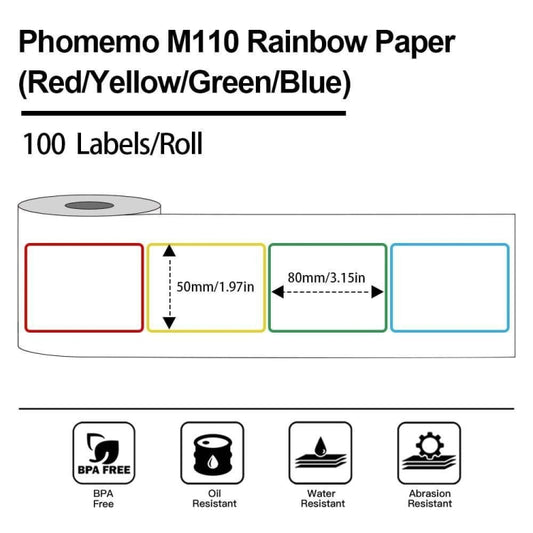 For Phomemo M110 / M200 100pcs /Roll 50x80mm Rainbow Frame White Self-Sticking Tag - Printing Paper by Phomemo | Online Shopping UK | buy2fix