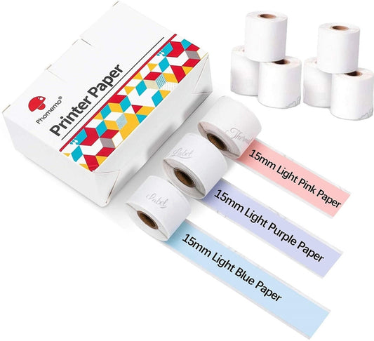 For Phomemo M02S / M02 Pro 9rolls /Pack 15mm Purple/Light Blue/Light Pink Bottom Self-adhesive Thermal Paper - Printing Paper by Phomemo | Online Shopping UK | buy2fix