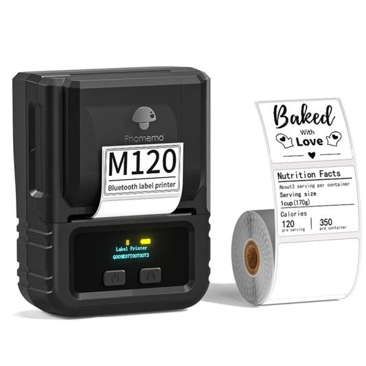 Phomemo M120 Label Maker Barcode Printer Bluetooth Thermal Label Machine(Black) - Receipt Printers by Phomemo | Online Shopping UK | buy2fix