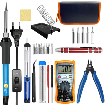 15-in-1 EU Plug 60W Adjustable Temperature Soldering Iron Set with VC830L Digital Multimeter - Soldering Iron Set by buy2fix | Online Shopping UK | buy2fix