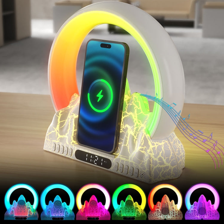 Flame Mountain Ambient Light Wireless Charger Smart Alarm Clock Bluetooth Speaker with Wake-up Function(White) by buy2fix