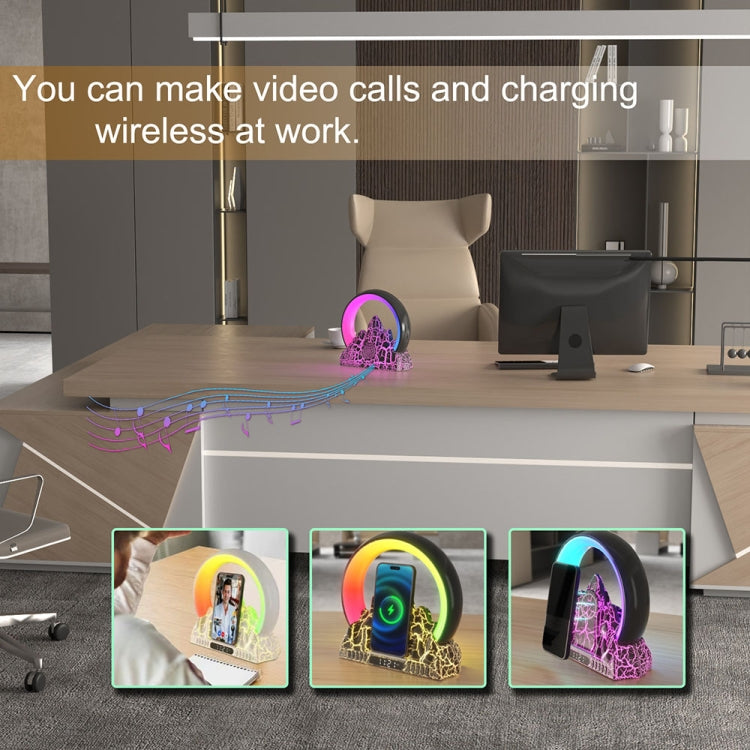 Flame Mountain Ambient Light Wireless Charger Smart Alarm Clock Bluetooth Speaker with Wake-up Function(White) by buy2fix