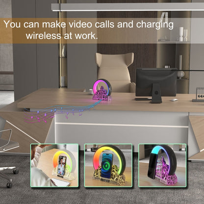 Flame Mountain Ambient Light Wireless Charger Smart Alarm Clock Bluetooth Speaker with Wake-up Function(Black) by buy2fix