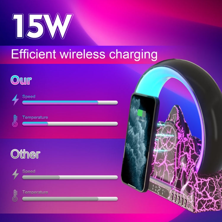 Flame Mountain Ambient Light Wireless Charger Smart Alarm Clock Bluetooth Speaker with Wake-up Function(Black) by buy2fix