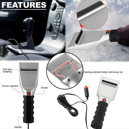 12V Multifunctional Heated Car Snow Shovel Winter Snow Removal Tools(Black+Silver) - Ice Scraper by buy2fix | Online Shopping UK | buy2fix