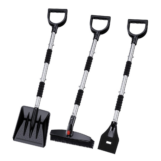 3-in-1 Car Snow Shovel Brush Kit Stainless Steel Retractable Ice Scraper(Black) - Ice Scraper by buy2fix | Online Shopping UK | buy2fix