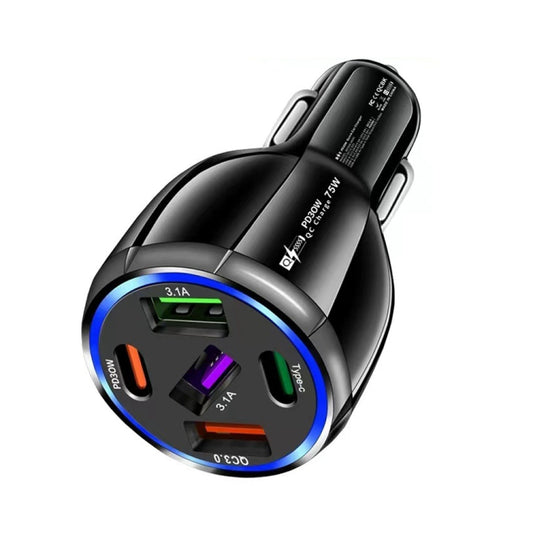 3USB+2PD 75W Dual Line Car Mobile Phone Fast Charging Charger(Black) - Car Charger by buy2fix | Online Shopping UK | buy2fix