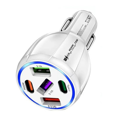 3USB+2PD 75W Dual Line Car Mobile Phone Fast Charging Charger(White) - Car Charger by buy2fix | Online Shopping UK | buy2fix