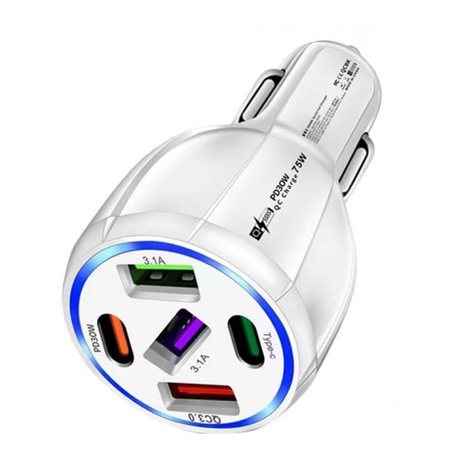 3USB+2PD 75W Dual Line Car Mobile Phone Fast Charging Charger(White) - Car Charger by buy2fix | Online Shopping UK | buy2fix
