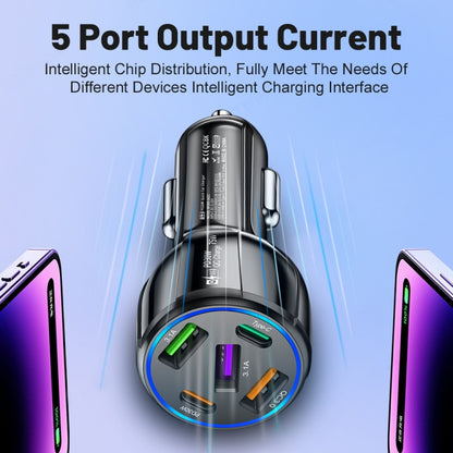 3USB+2PD 75W Dual Line Car Mobile Phone Fast Charging Charger(Black) - Car Charger by buy2fix | Online Shopping UK | buy2fix