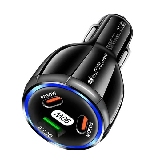 90W Super Fast Charging USB-C Car Charger Dual PD 30W+QC3.0 Charging Station(Black) - Car Charger by buy2fix | Online Shopping UK | buy2fix