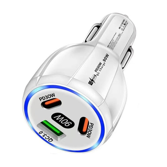90W Super Fast Charging USB-C Car Charger Dual PD 30W+QC3.0 Charging Station(White) - Car Charger by buy2fix | Online Shopping UK | buy2fix
