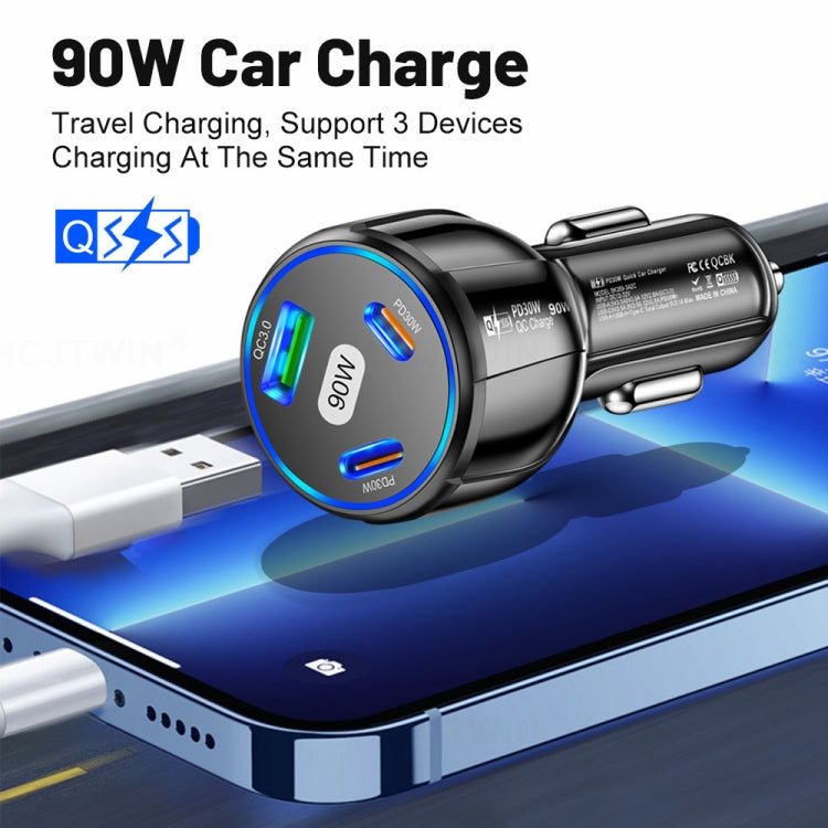 90W Super Fast Charging USB-C Car Charger Dual PD 30W+QC3.0 Charging Station(White) - Car Charger by buy2fix | Online Shopping UK | buy2fix