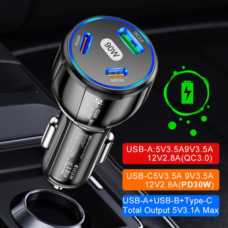 90W Super Fast Charging USB-C Car Charger Dual PD 30W+QC3.0 Charging Station(White) - Car Charger by buy2fix | Online Shopping UK | buy2fix