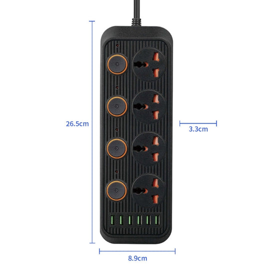 A05 2m 3000W 4 Plugs + 6-USB Ports Multifunctional Flame-Retardant Socket With Switch(US Plug) - Extension Socket by buy2fix | Online Shopping UK | buy2fix