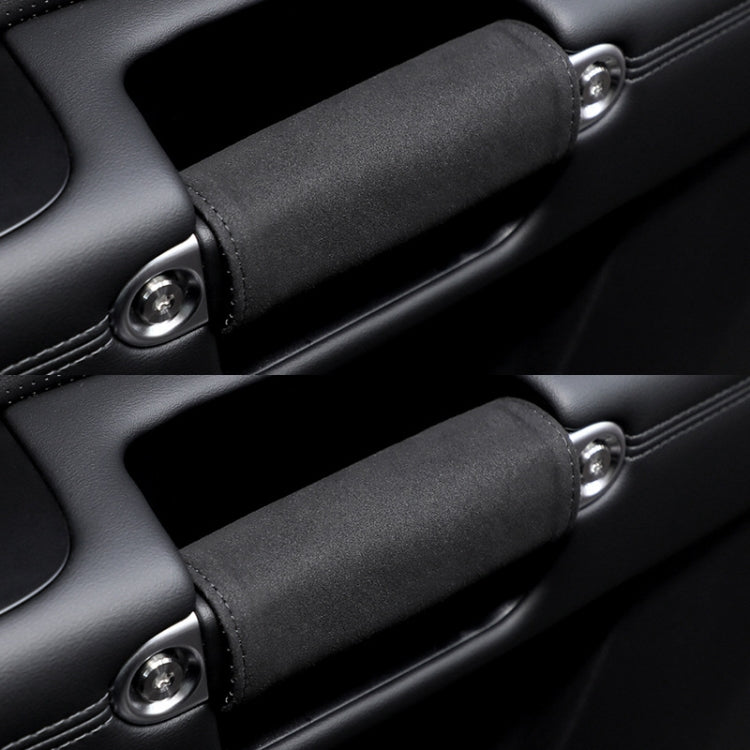 1pair Car Door Handle Decorative Anti-Scratch Cover Car Slippery Leather Inner Door Handle Protective Cover(Black) by buy2fix