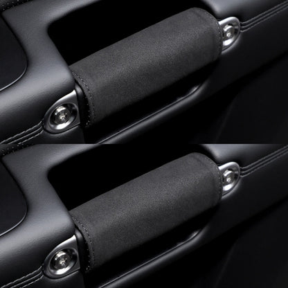 1pair Car Door Handle Decorative Anti-Scratch Cover Car Slippery Leather Inner Door Handle Protective Cover(Black) by buy2fix