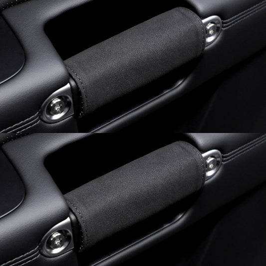 1pair Car Door Handle Decorative Anti-Scratch Cover Car Slippery Leather Inner Door Handle Protective Cover(Black) by buy2fix