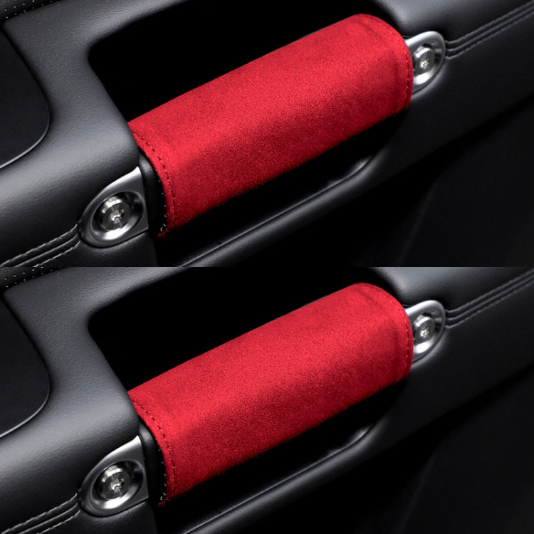 1pair Car Door Handle Decorative Anti-Scratch Cover Car Slippery Leather Inner Door Handle Protective Cover(Red) by buy2fix