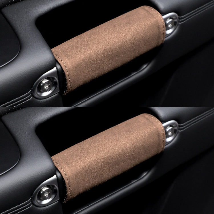 1pair Car Door Handle Decorative Anti-Scratch Cover Car Slippery Leather Inner Door Handle Protective Cover(Brown) by buy2fix