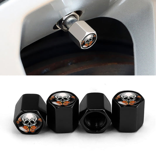 4pcs/set Skull Metal Car Tire Universal Modified Aluminum Alloy Valve Cap(Black) - Tire Valve Caps by buy2fix | Online Shopping UK | buy2fix