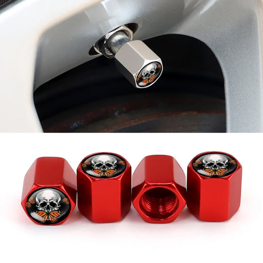 4pcs/set Skull Metal Car Tire Universal Modified Aluminum Alloy Valve Cap(Red) - Tire Valve Caps by buy2fix | Online Shopping UK | buy2fix