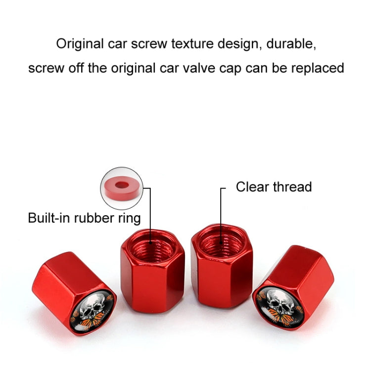 4pcs/set Skull Metal Car Tire Universal Modified Aluminum Alloy Valve Cap(Red) by buy2fix