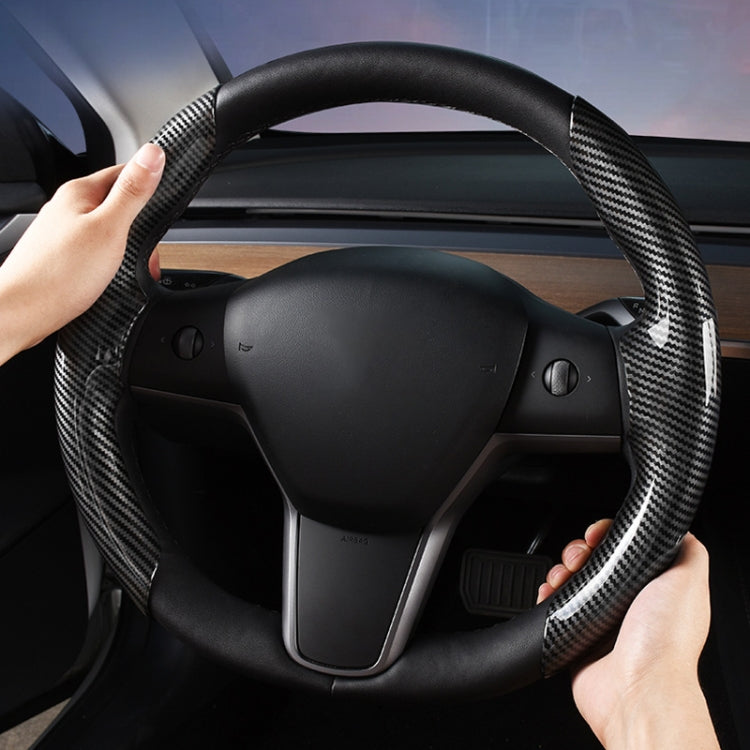 For Tesla Model3/Y 30cm Carbon Fiber Pattern Steering Wheel Handlebar Cover(Black) by buy2fix