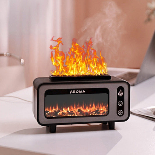 200ml  Fireplace Flame Aromatherapy Air Humidifier USB Colorful Night Light Essential Oil Diffuser(Black) - Air Purifiers & Accessories by buy2fix | Online Shopping UK | buy2fix