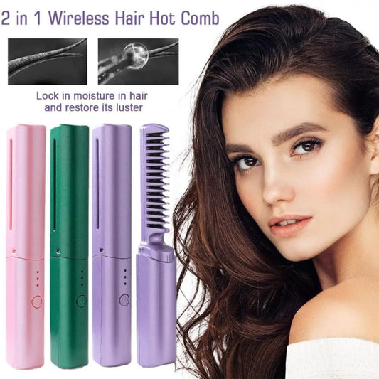 2 In 1 Portable USB Rechargeable Hair Curler Dual Usage Hair Straightening Comb(Green) - Hair Curler by buy2fix | Online Shopping UK | buy2fix