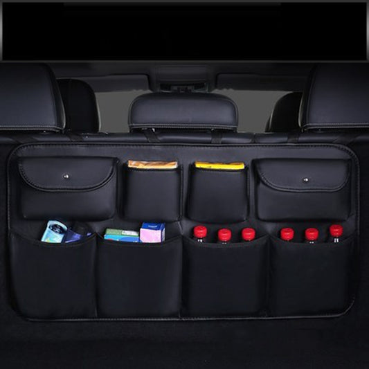 Car Trunk Leather Storage Bag Large Capacity Rear Seat Back Pouch, Style: Leather(Black) by buy2fix