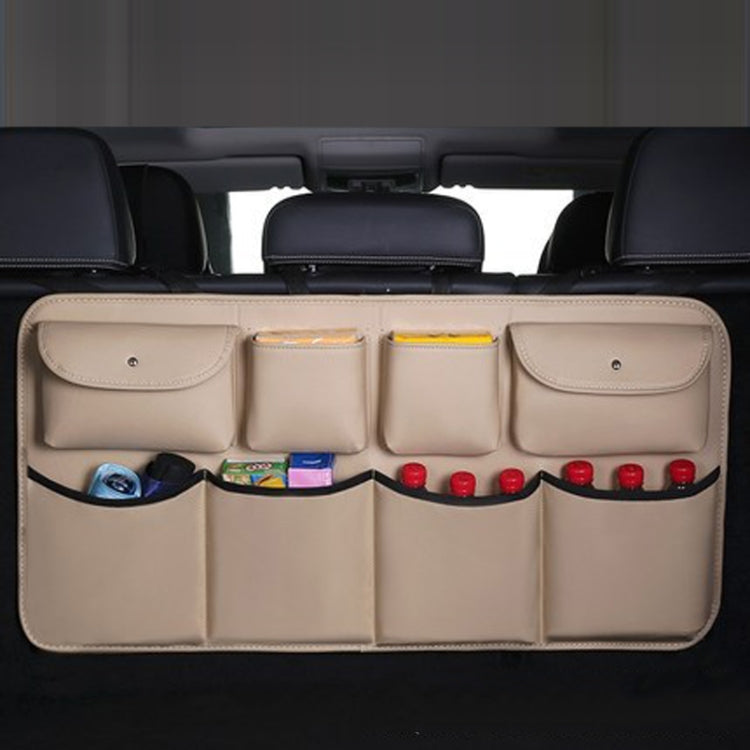 Car Trunk Leather Storage Bag Large Capacity Rear Seat Back Pouch, Style: Leather(Beige) by buy2fix
