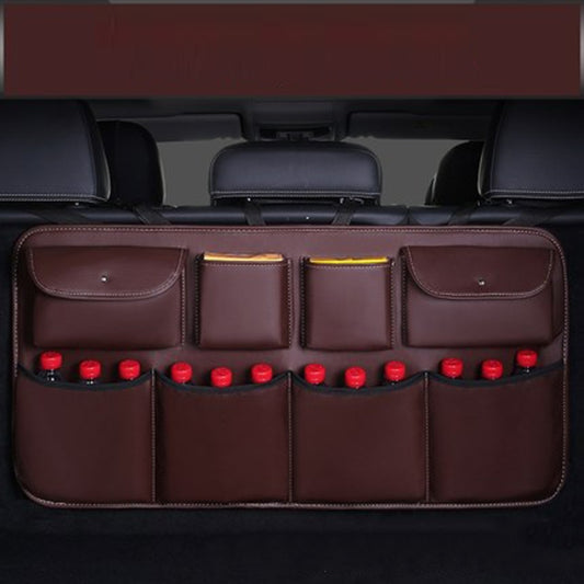 Car Trunk Leather Storage Bag Large Capacity Rear Seat Back Pouch, Style: Leather(Coffee) by buy2fix
