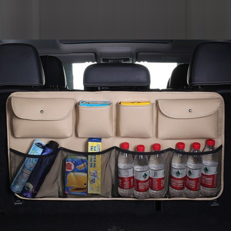 Car Trunk Leather Storage Bag Large Capacity Rear Seat Back Pouch, Style: Mesh Pocket(Beige) by buy2fix