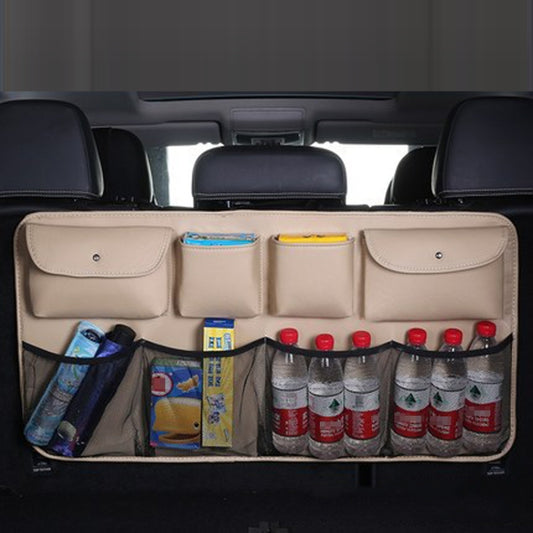 Car Trunk Leather Storage Bag Large Capacity Rear Seat Back Pouch, Style: Mesh Pocket(Beige) by buy2fix