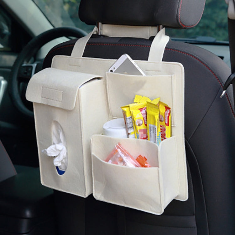 Felt Car Storage Bag Car Back Seat Hanging Organizer Bag(Beige) by buy2fix