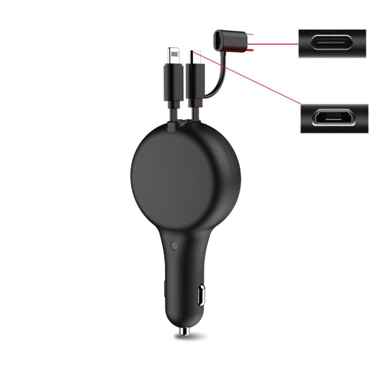 PD18W +QC 3.0 3 In 1 Retractable Car Charger With 8 Pin & Type-C/USB-C & Micro Port(Black) - Car Charger by buy2fix | Online Shopping UK | buy2fix