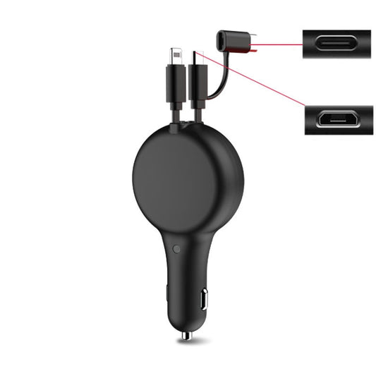 PD18W +QC 3.0 3 In 1 Retractable Car Charger With 8 Pin & Type-C/USB-C & Micro Port(Black) - Car Charger by buy2fix | Online Shopping UK | buy2fix