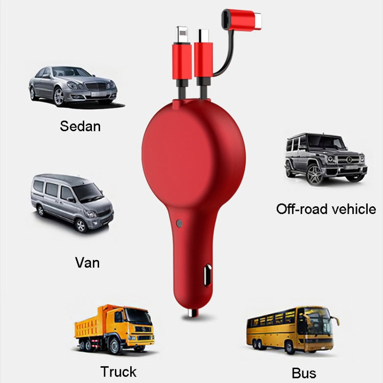 PD18W +QC 3.0 3 In 1 Retractable Car Charger With 8 Pin & Type-C/USB-C & Micro Port(Black) - Car Charger by buy2fix | Online Shopping UK | buy2fix