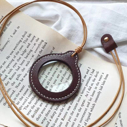 3X Adjustable Hanging Magnifier Portable Elderly Magnifying Glass with Leather Case(Light Brown) - Others by buy2fix | Online Shopping UK | buy2fix
