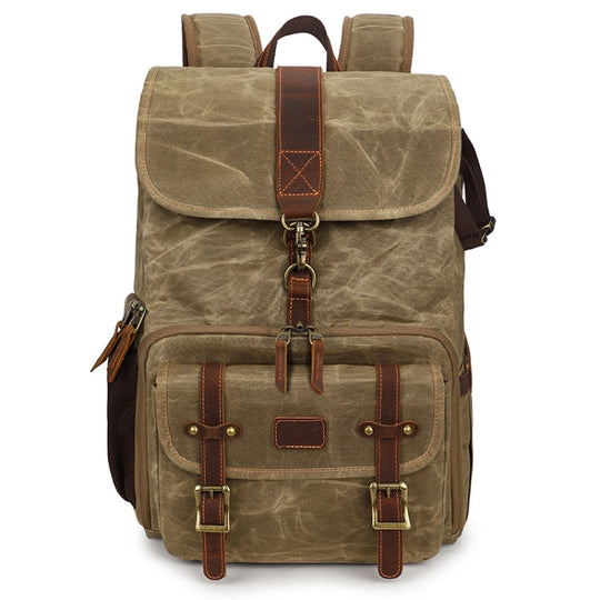 Large Capacity SLR Digital Camera Bag Laptop Backpack Canvas Storage Bag(Khaki)