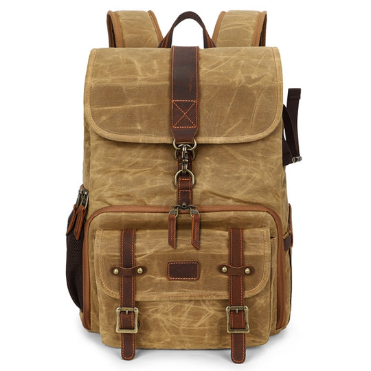Large Capacity SLR Digital Camera Bag Laptop Backpack Canvas Storage Bag(Earth Yellow)