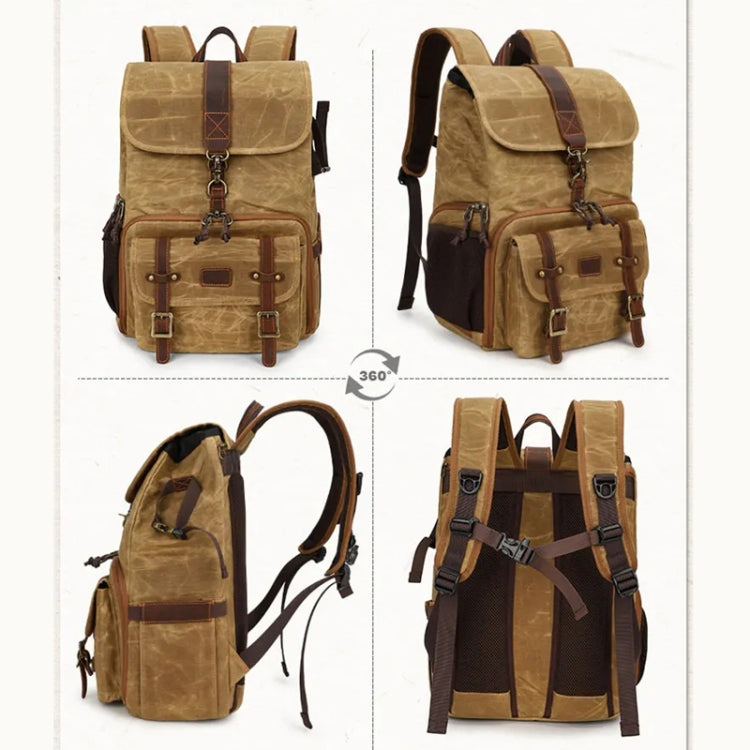 Large Capacity SLR Digital Camera Bag Laptop Backpack Canvas Storage Bag(Khaki) by buy2fix